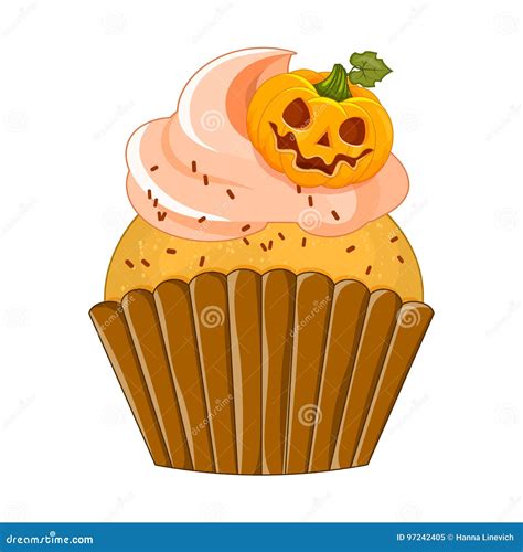 Vector Illustration Of Halloween Purple Cupcake On White Background Happy Halloween Scary