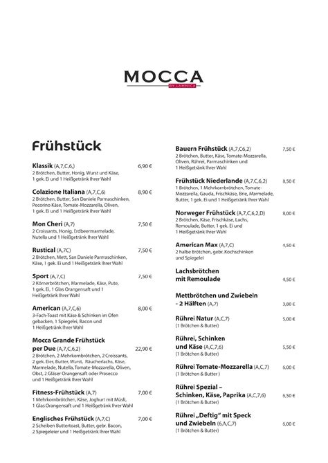 Speisekarte von Café Mocca restaurant Essen