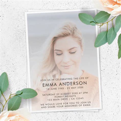 Modern Funeral Elegant Celebration Of Life Invitation Zazzle