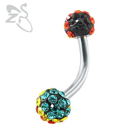 Crystal Belly Button Rings Colorful Ball Design Piercing Navel Ring