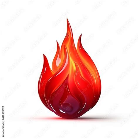 D Fire Flame Icon With Burning Red Hot Sparks Isolated On White Background Ai Technology Stock