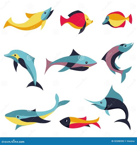 Sistema Del Vector De Elementos Del Dise O Del Logotipo Los Pescados