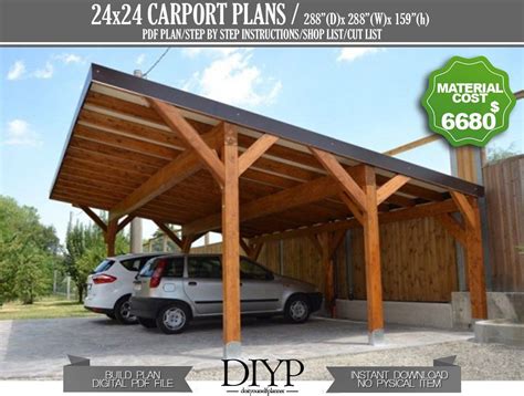 Single Slope Carport Plans Diy Car Garage For Two Car Etsy Carport