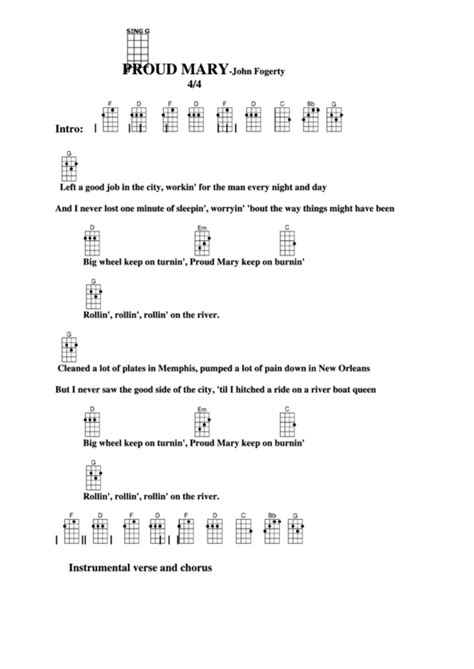 Proud Mary - John Fogerty Chord Chart printable pdf download