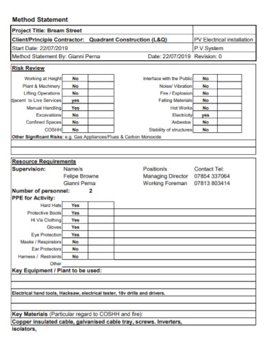 Free 7 Electrical Method Statement Samples Installation Safe Work