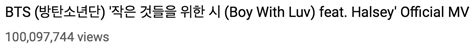 BTS S Boy With Luv MV Smashes YouTube Record As It Hits 100 Million