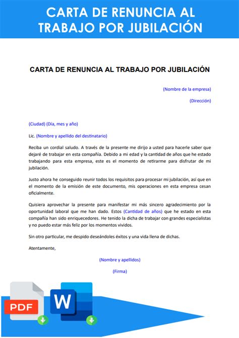 Adi S Trabajo Modelo De Carta De Renuncia Por Jubilaci N