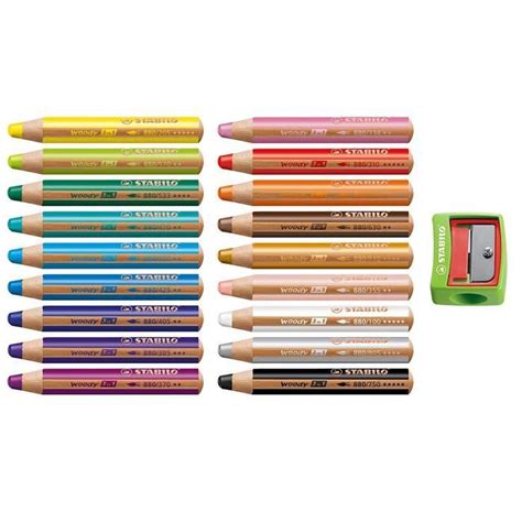 Stabilo Woody Lot De 18 Crayons De Couleur Ronds 3 En 1 Eois