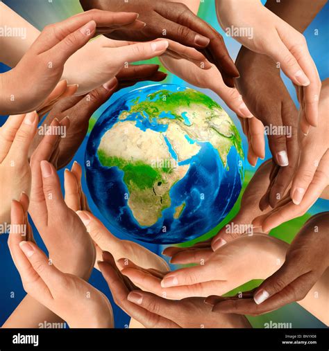 Multiracial Hands Earth Globe Hi Res Stock Photography And Images Alamy