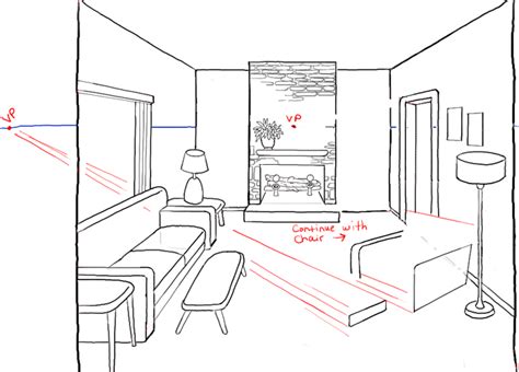 1 Point Perspective Living Room Drawing Easy See More on | Mekanikal Home Tool