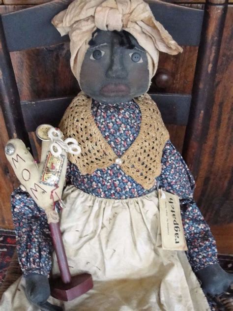 Vintage Primitive Black Cloth Doll Handmade Ooak By Artist Joyce Tenay