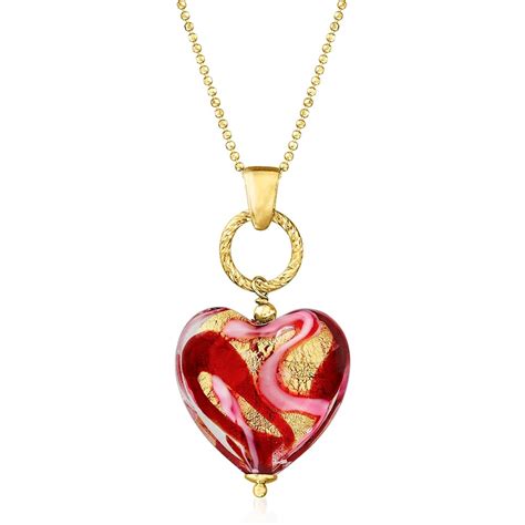 15mo Finance Ross Simons Italian Red And Pink Murano Glass Heart Pendant Necklace In 18kt