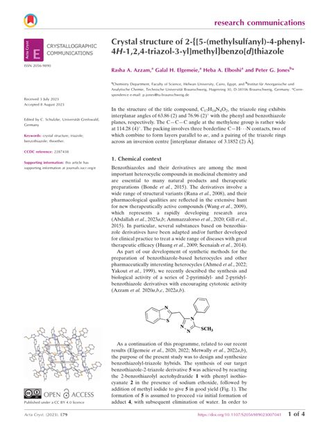 PDF Crystal Structure Of 2 5 Methylsulfanyl 4 Phenyl 4 H 1 2 4