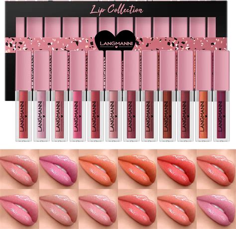 Amazon LANGMANNI 12Pcs Lip Gloss Collection Makeup Set Shiny