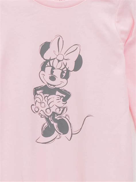 Crew Neck Long Sleeved Minnie Mouse Printed Cotton Baby Girl Rompers