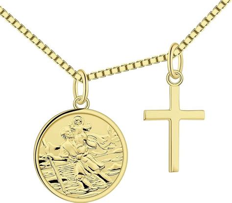 Fj St Christopher Necklace 925 Sterling Silver 18k Yellow Gold Saint Christopher Tiny Coin