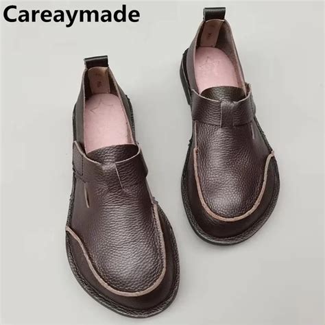 Careaymade-Genuine-Leather-Pure-Handmade-Women-s-Shoes-Large-Toe-Wide ...