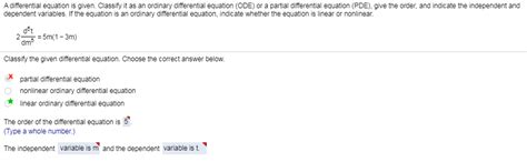 Solved A Differential Equation Is Given Classify It As An Chegg