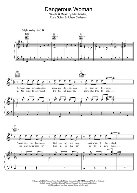 Dangerous Woman By Ariana Grande Sheet Music For Piano Vocal Guitar