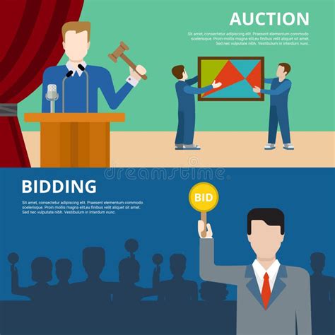 Auction And Bidding Banners Set Stock Vector Illustration Of Hands