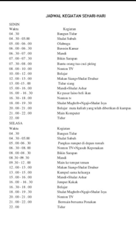 Contoh Schedule Dalam Bahasa Inggris Meteor