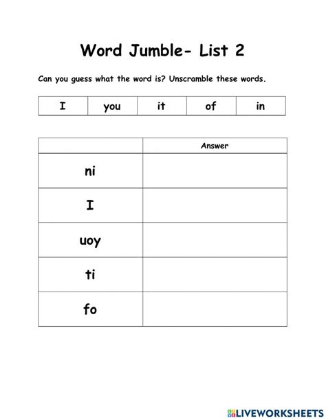 Wow 5 Words List 2 Word Jumble Worksheet Live Worksheets