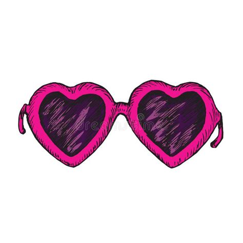 Heart Shape Pink Sunglasses Hand Drawn Doodle Sketch In Pop Art Style