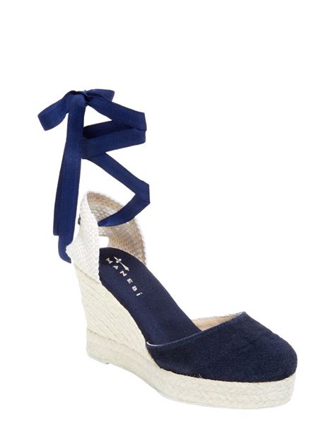 Manebi Women S Hamptons Suede Wedge Sandal Navy Size 41 ModeSens