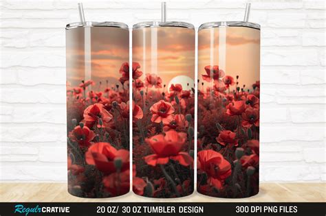 3D Red Poppies Flower Sunse Tumbler Wrap Graphic By Regulrcrative