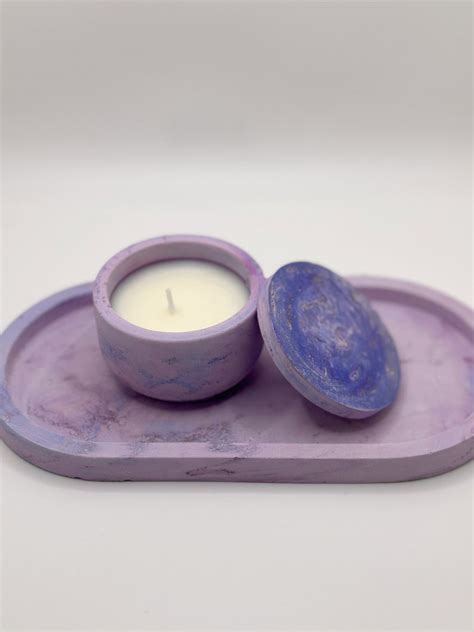 Round Concrete Candle Jar With Tray Soy Wax Candle Luxury Candle