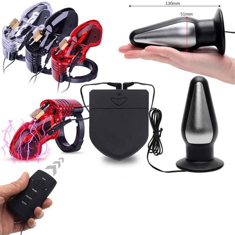 Wireless Remote Electric Shock Male Chastity Cock Cage Ball Stretcher