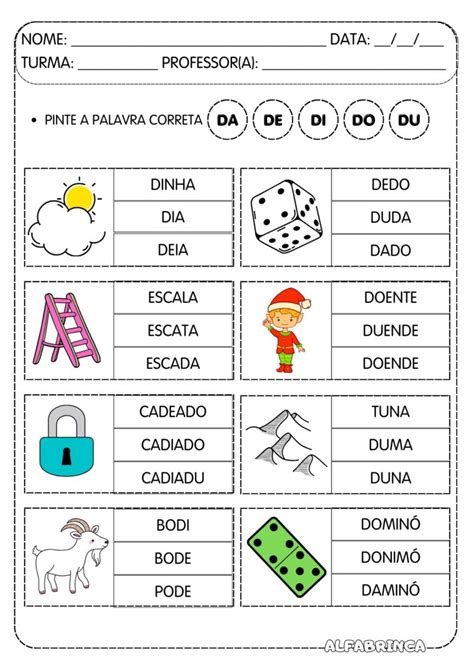 Familia Silabica Da De Di Do Du Dão - Atividades com a família silábica da letra D – DA DE DI DO DU ...