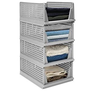 Set Of Stackable Closet Wardrobe Storage Box Organizer Easy Open And