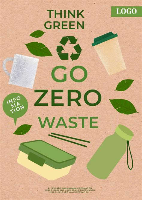 Zero Waste Flyer Poster Promoting Recycling Of Eco Friendly Cups