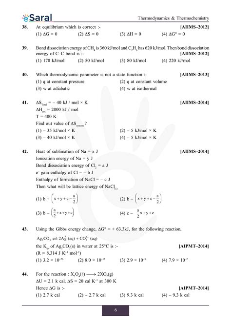 Thermodynamics And Thermochemistry Neet Previous Year Questions With