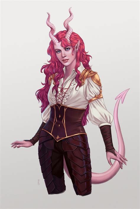 A Drawing Of A Woman With Horns On Her Head And Pink Hair Wearing A