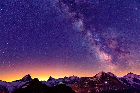 Fonds d ecran Ciel Étoile Montagnes Suisse Levers et couchers de soleil