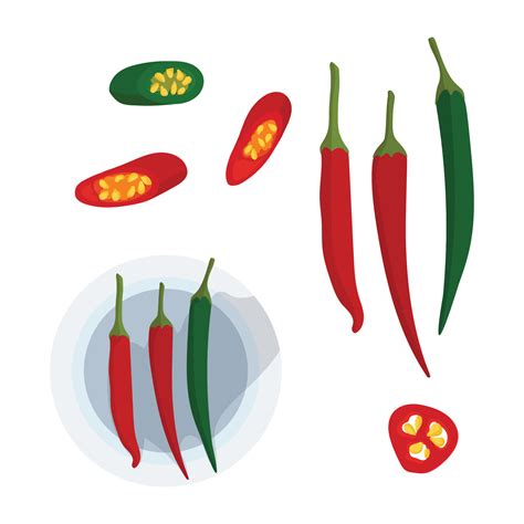 Hot Chili Pepper Set Green And Red Icon For Spicy Food And Seasoning Vector Art At