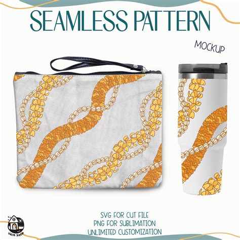 Seamless Pattern Puakenikeni Pikake And Ilima Lei Curve Floral Lei Png