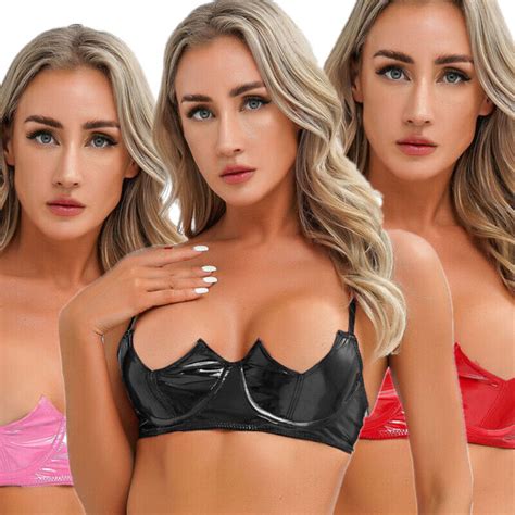 Women S Faux Leather Half Cup Cage Bra Hollow Out Harness Bralette Sexy Lingerie Ebay