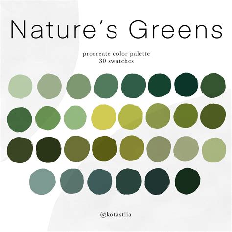 Nature’s Greens Color Palette, 30 Handpicked Swatches for Procreate ...