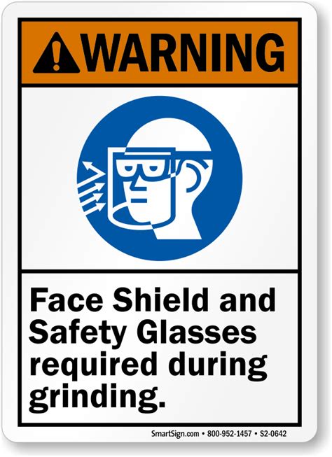 Grinder Safety Signs Wear Face Shield No Grinding Signs