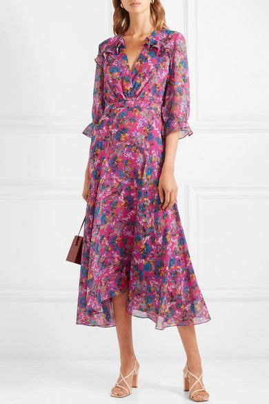 Saloni Edith Ruffled Floral Print Silk Chiffon Midi Dress Net A