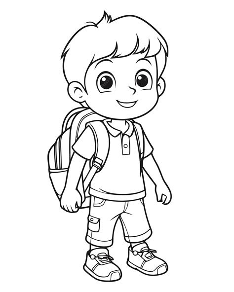 Premium Vector School Boy Coloring Page