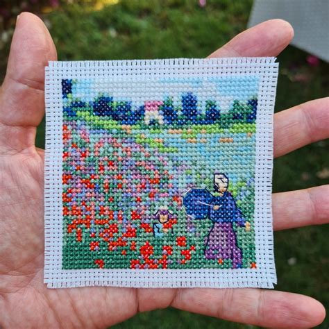 Modern Cross Stitch Pattern Tiny Claude Monet Poppy Etsy