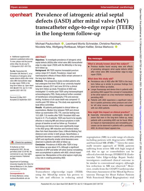 Pdf Prevalence Of Iatrogenic Atrial Septal Defects Iasd After