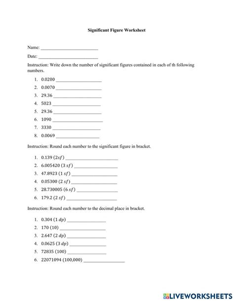 Significant Figures And Decimal Places Worksheet Live Worksheets