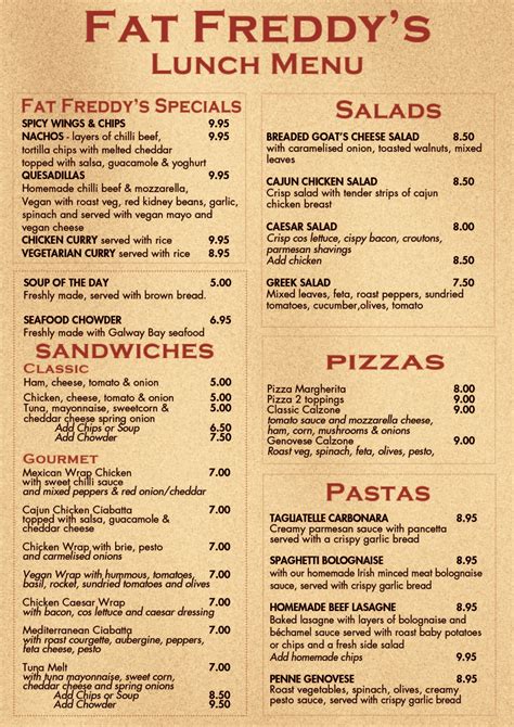 Fat Freddy's Restaurant :: Menu :: City Centre Restaurant Galway/Family Restaurants/Casual ...