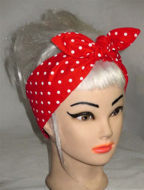 Headscarf Wrap White On Red Polka Dots Headband Head Scarf Etsy