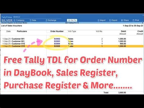 Free Tally TDL For View Order Number Column In Daybook Sales Register